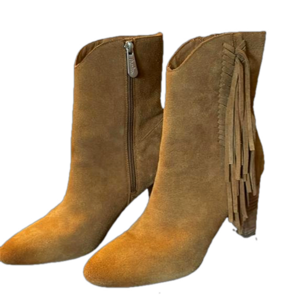CHARLES BY CHARLES DAVID SUEDE WESTERN FRINGE BOOTS SIZE 9